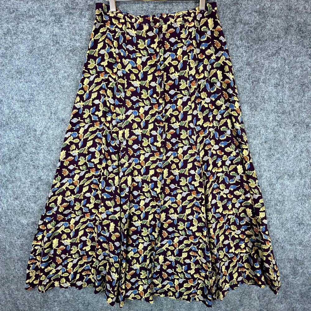 Vintage 90s Eddie Bauer Skirt Womens 12 Autumn Leaves Boho Dark Romantic